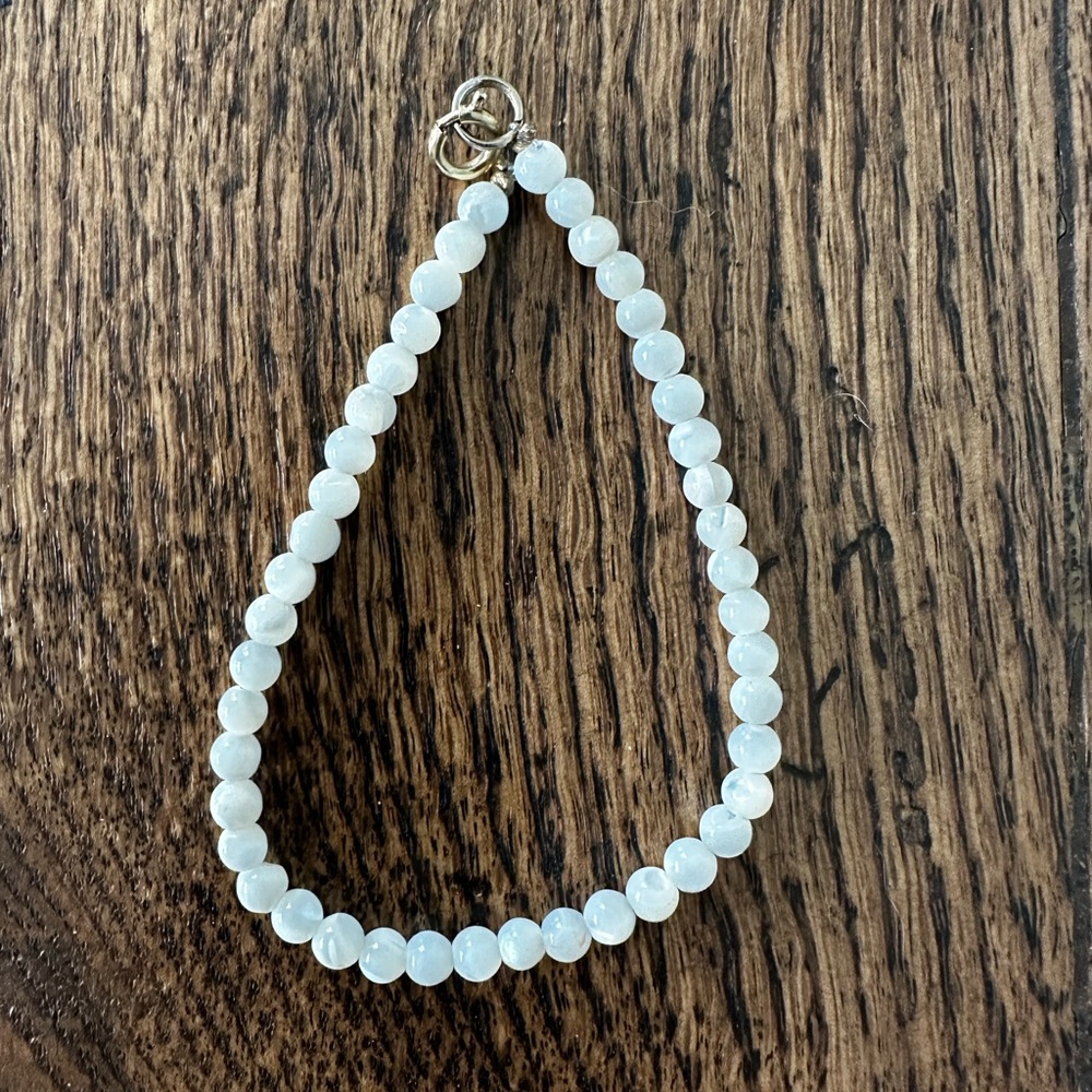 White Semi-precious Beaded Bracelet 7” | Luminous Minimalist Stack Bracelet
